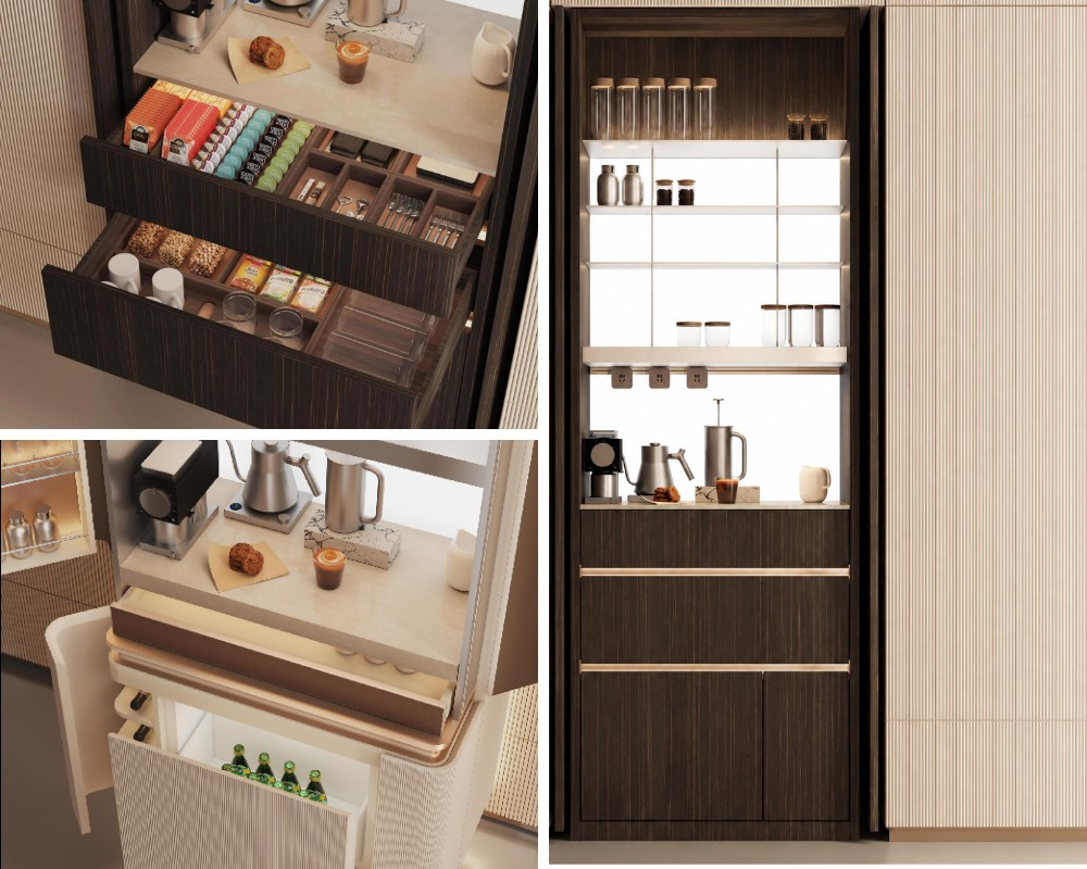 Modern Dining Room Design with an Integrated Beverage Hub Modern Dining Room Design with an Integrated Beverage Hub