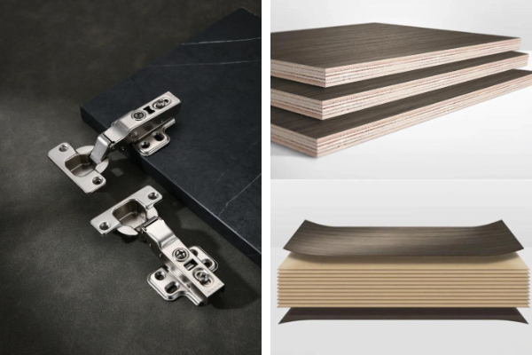 Premium Blum soft-close hinges with integrated damper for modern black kitchen cabinets