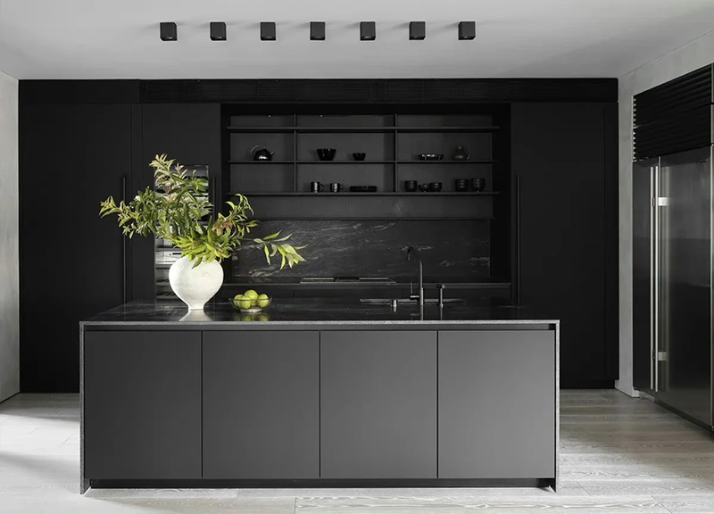 Armoires noires dans la cuisine