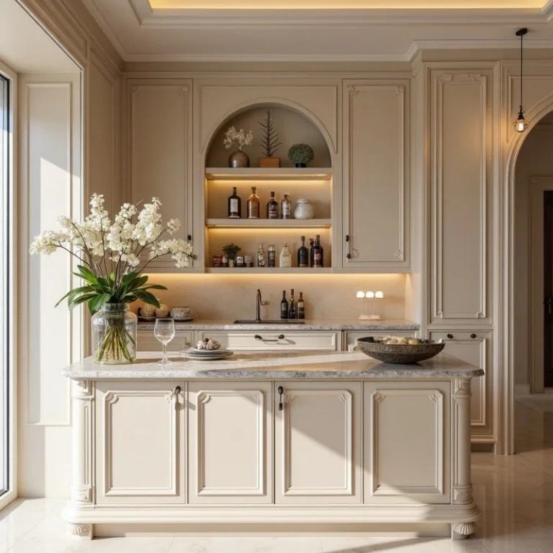 Armários de cozinha de cor bege