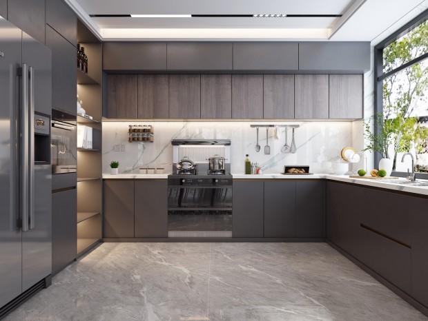 Современные безрамные кухонные шкафы