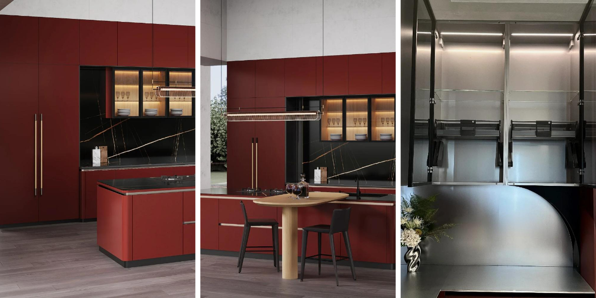 लाल रसोई अलमारियाँ