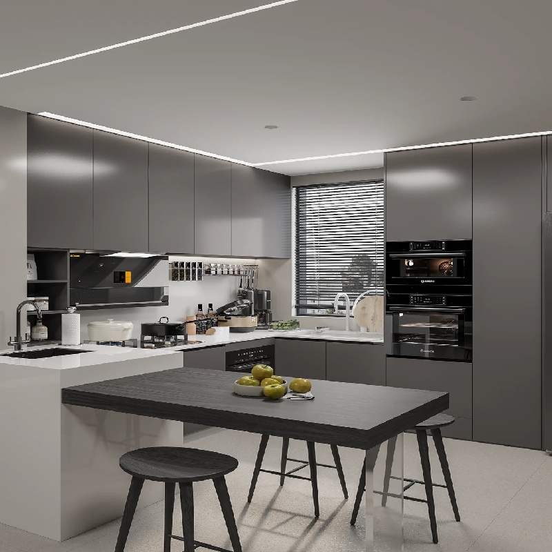 Almacenamiento de cocina gris de alta gama