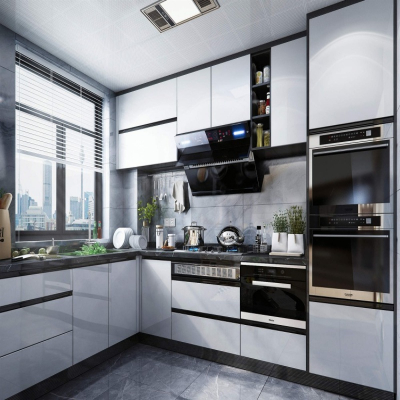 وحدات مطبخ باللون الأبيض اللامع