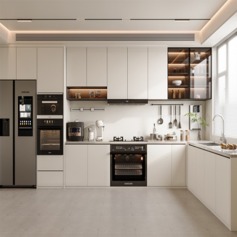 Современные кухонные шкафы белого глянцевого цвета