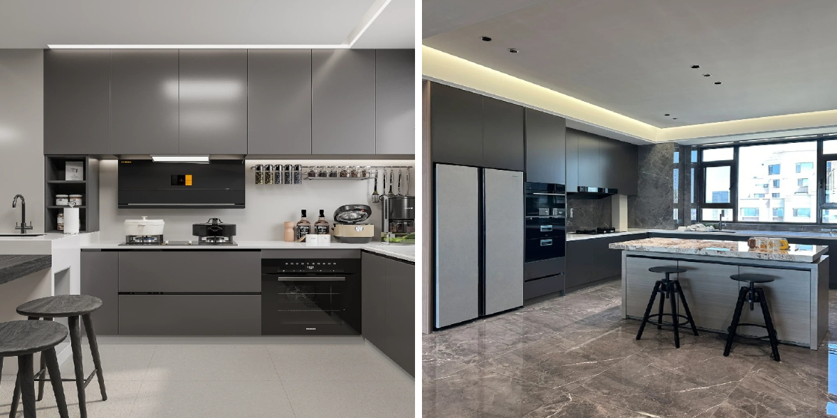 Almacenamiento de cocina gris de alta gama