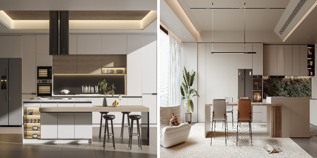 خزائن مطبخ رمادية عصرية