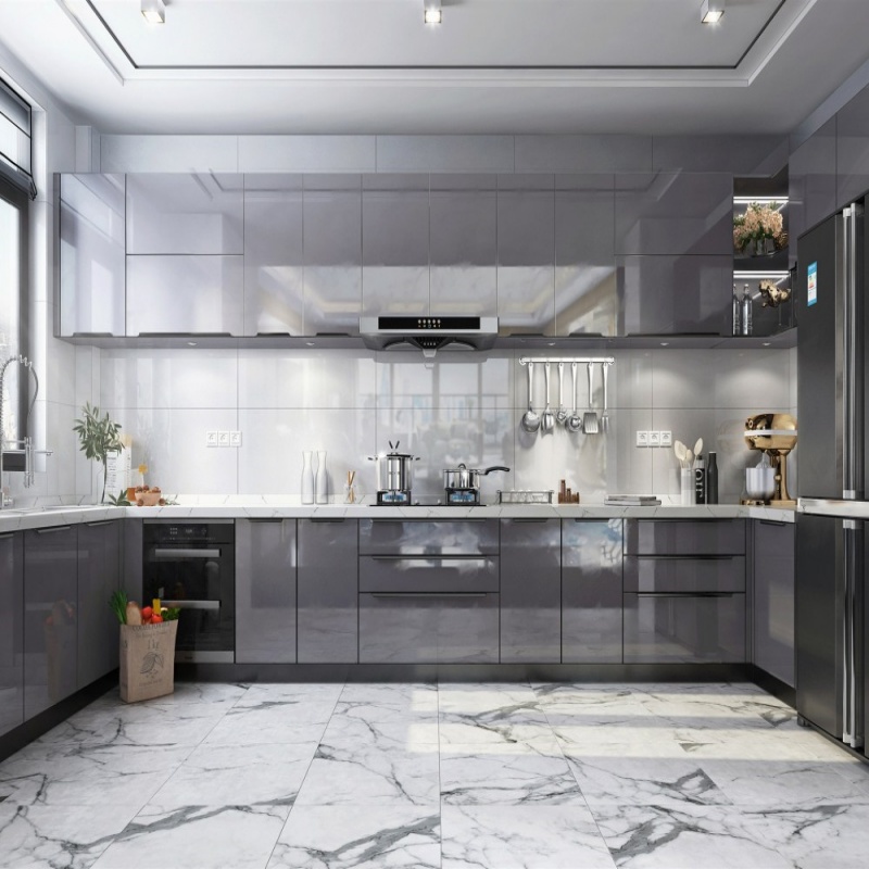 Küchenschränke in Grau Hochglanz