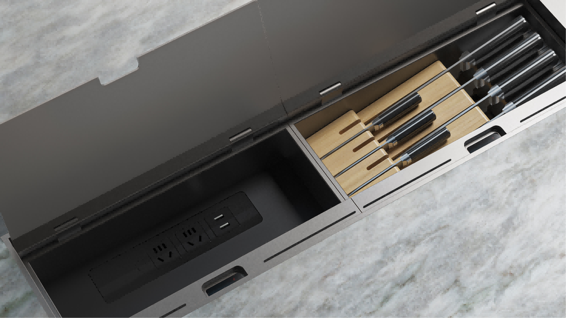 High-end kitchen drawer cutlery and knife storage insert for bespoke cabinetry solutions