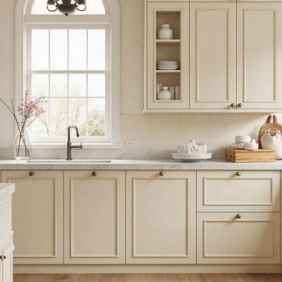 Beige Colour Kitchen Cabinets
